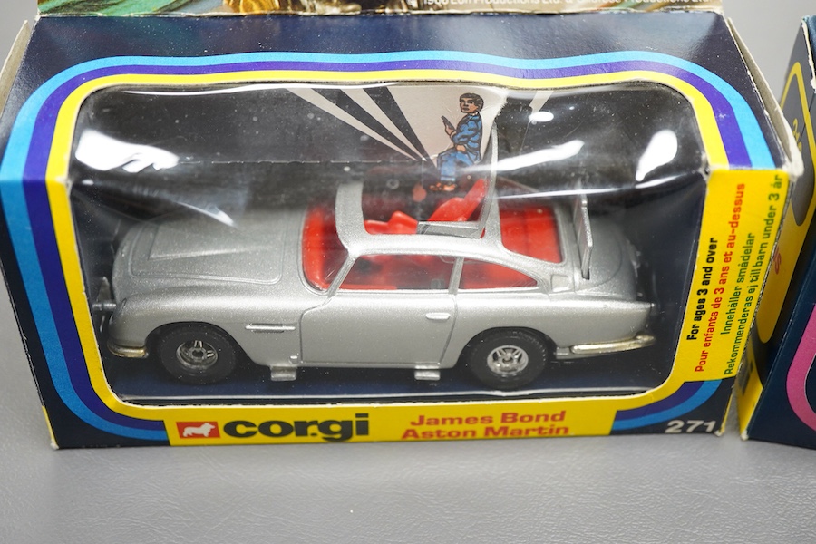 Two boxed 1970s Corgi Toys; a James Bond Aston Martin (261) in silver with passenger, together with a Jaguar XJS (319) in metallic red